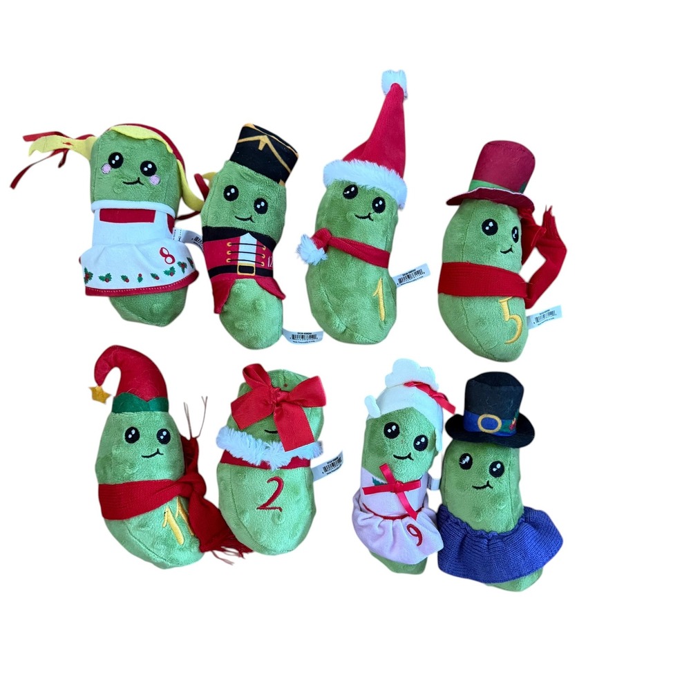 Merry Makings Pickles Plush 12 Days of Christmas Lot of 8 Green Holiday Dog Toys
